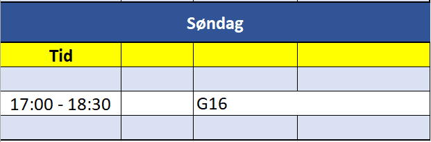 Treningstider søndag